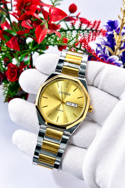 Citizen luxury silver Octagonal Men’s watch-Stainless steel +Day&date whaterproof