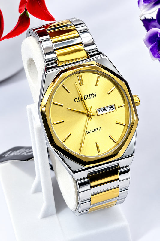 Citizen luxury silver Octagonal Men’s watch-Stainless steel +Day&date whaterproof