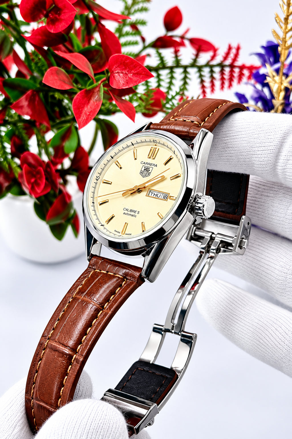 Carrera Caliber5 automatic butterfly day&date Man strap watch